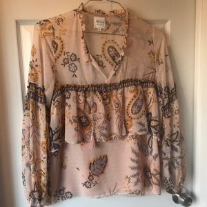 MISA Los Angeles ruffle pink blouse